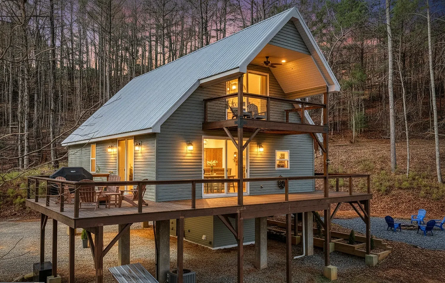North Georgia mountain home built by Eric DeForest, with illuminated decks